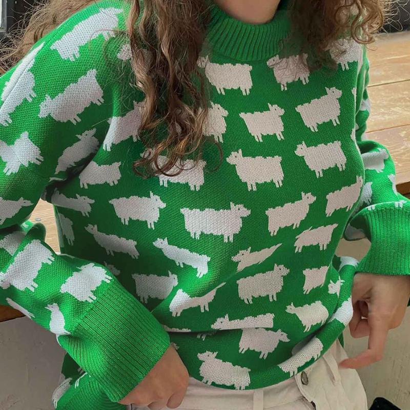 Круглый вырез альпака принтованный свитер осень и зима новый женский свободный — фото 8