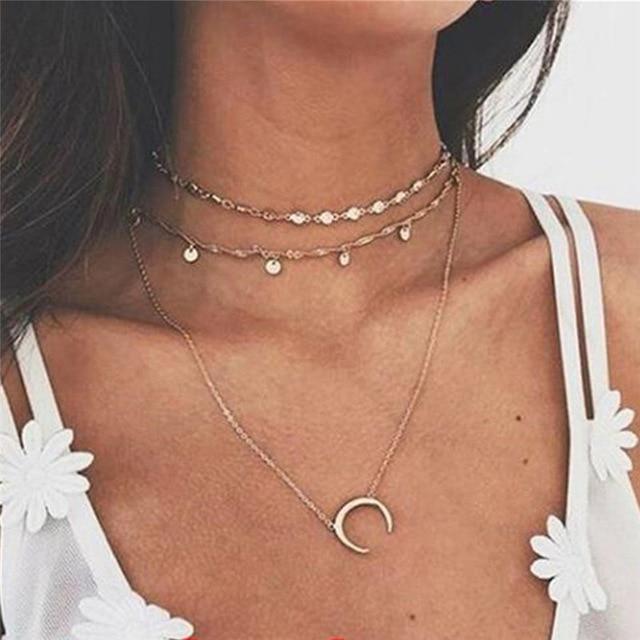 Vintage Multilayer Crystal Pendant Necklace Women Gold Col ~ Vintage Multilayer Crystal Pendant Necklace Women Gold Col ~