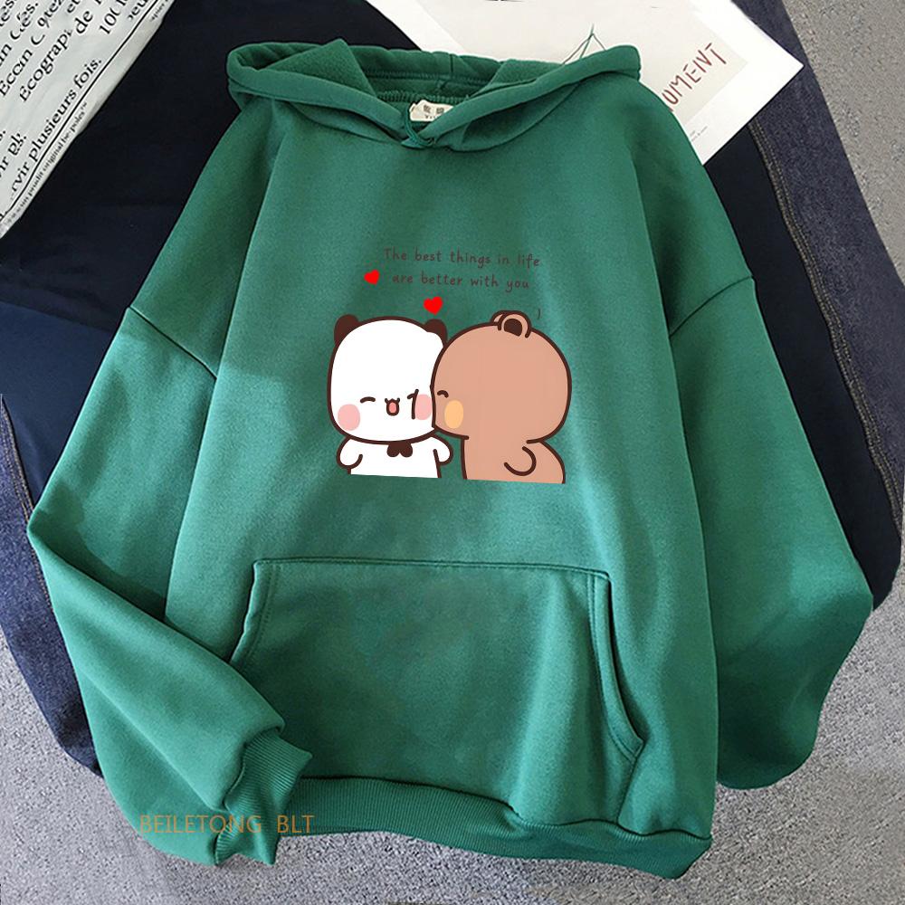 Panda Bear Love Heart Sweatshirts Women/Men Clothing Casual Long Sleeve Kawaii Printing Pullovers for Winter Fleece