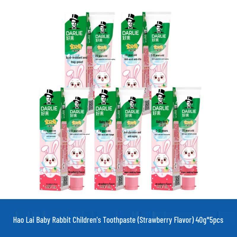Darlie Little Rabbit Kids Toothpaste with Fluoride, Strawberry, 2-12 Yrs