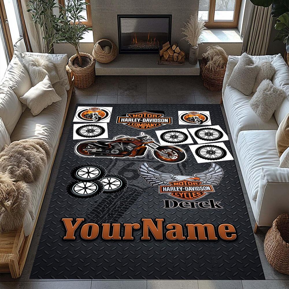 Harley-davidson Motorcycles Personalized Name Area Rug Suitable for Outdoor Game Room Foyer Dining Room Antislip Carpet Anime Office Decor