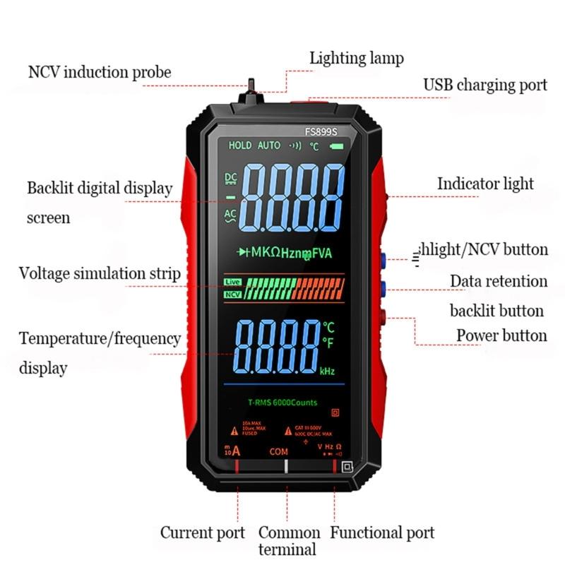 Pack Of 18 Professional Rechargeable Digital Multimeter With USB C Charging ABS Shell For Electrical Testing And Repair