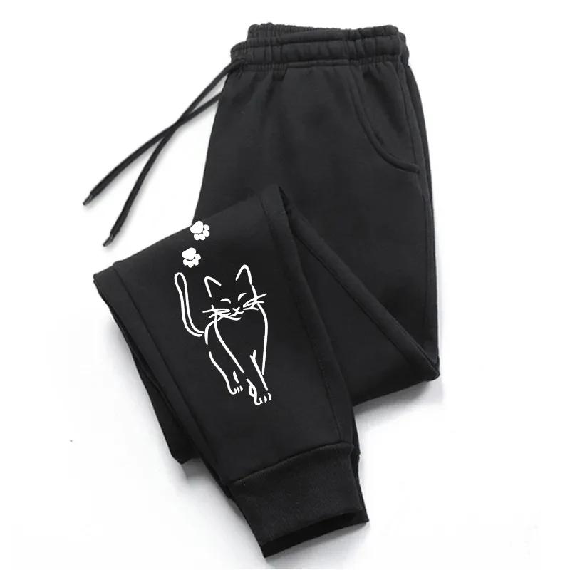 Hot Sales Womens Sweatpants Cat Printing Fashion Street Sports Pants Fitness Jogger Trousers Daily Casual Running Woman Pants