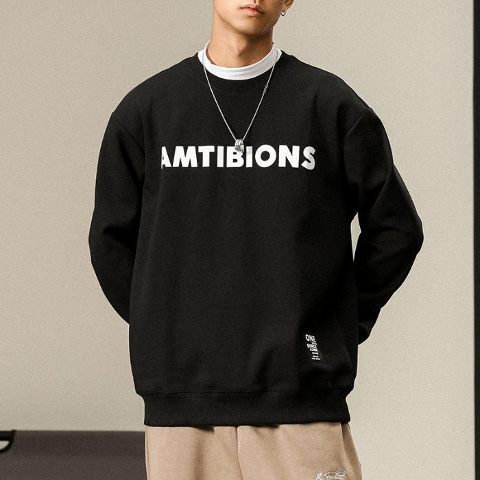 

Осенний американский тяжелый черный свитер с круглым вырезом, мужской свободный, большого размера, повседневный, молодежный, с принтом, топ-тренд 4XL чёрный