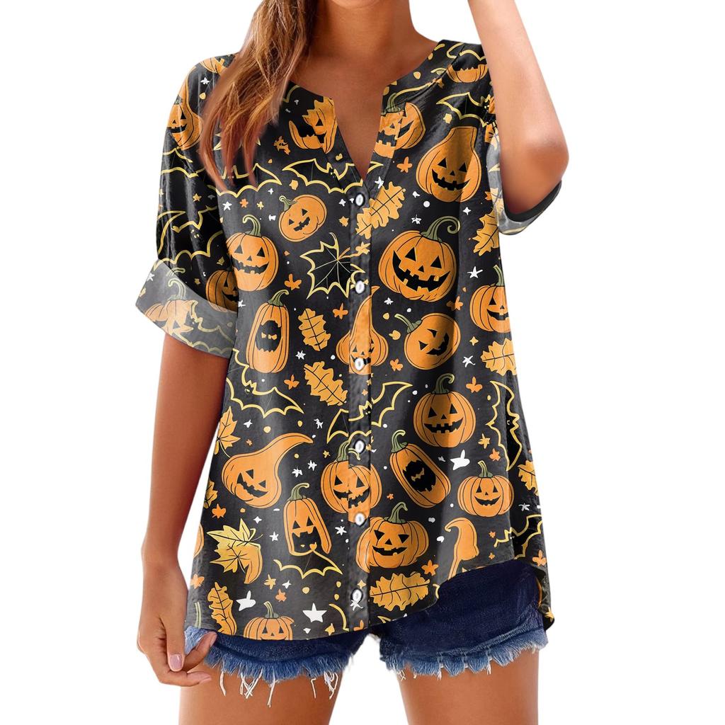 Women's Fashionable, Casual, Comfortable, Loose-Fitting Halloween Print Top
