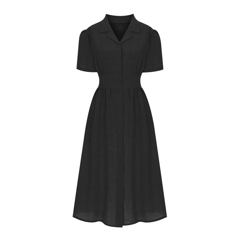 Sally Back Ribbon Shirred Collar Dress_I5B-Cop040