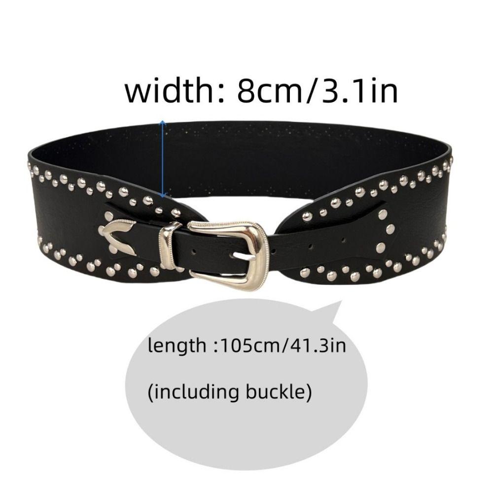 Unique PU Leather Wide Rivet Belt Heavy Duty Design Metal Alloy Belt Casual Fashion Vintage Style Punk Vintage Belt Photo Props