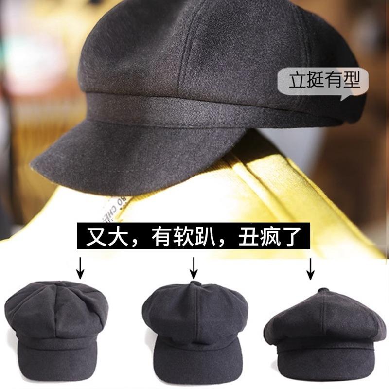 Octagonal Hat Women's Winter Tide Brand Autumn and Winter Hat British Retro Newsboy Hat Big Head Circumference Beret Men