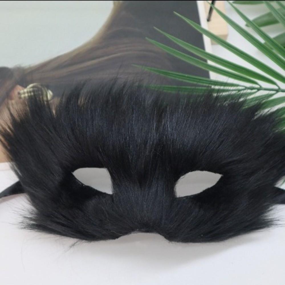 Cartoon Plush Cat Mask Long Furry Halloween Plush Mask Funny Masquerade Mask  Carnival Party