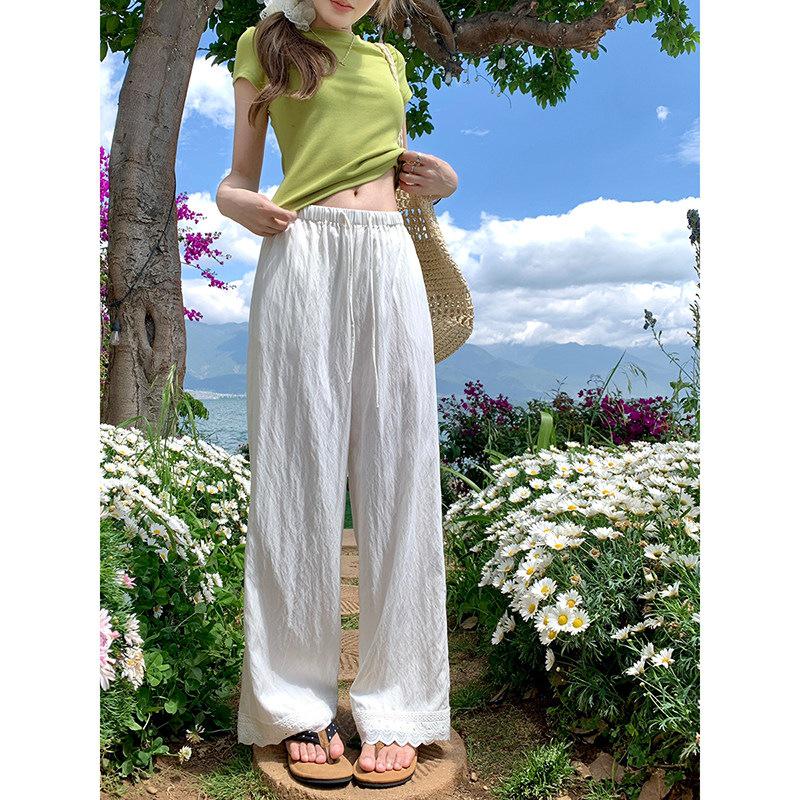

Ashy Snow Lace Patchwork Wide-Leg Trousers XS
