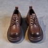 Johnature Thick Soled Genuine Leather Women's Shoes Versatile Lace Up British Style Height Increasing Pumps