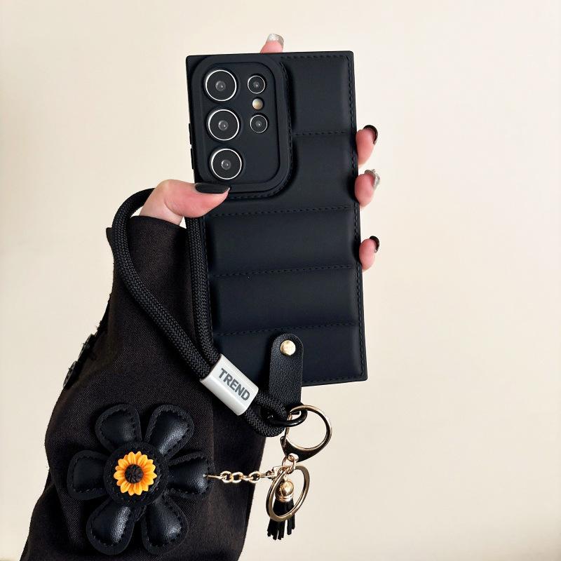 Applicable To Samsung S25ultra Mobile Phone Case, Down Jacket S24 Skin Feeling S24 Anti-drop A73 Lanyard All-inclusive Mobile Phone Case.