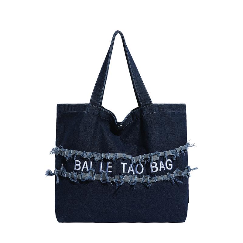 Large Capacity Denim Bag Women's Shoulder Bag Letters Tote Bag