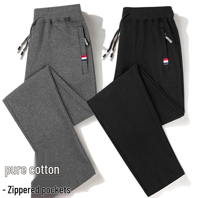 Pánské podzimní/zimní zateplené bavlněné tepláky s rovnými nohavicemi - Volný střih, nadměrná velikost, ležérní kalhoty