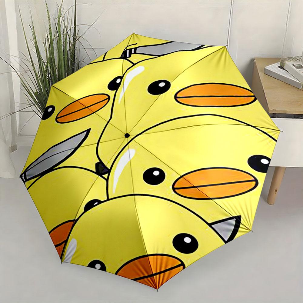 Modern Round Yellow Ducks Knives Yellow Elegant Pattern Umbrella