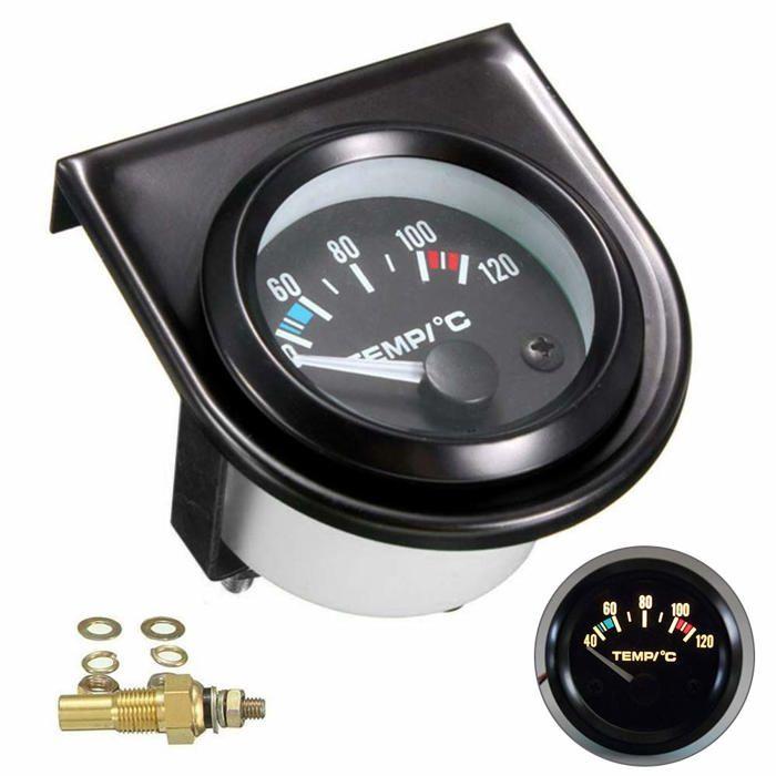 Jauge température eau - AIMOONSA - 52 mm (2") - 40-120°C - Boîtier noir & LED blanche - 12V