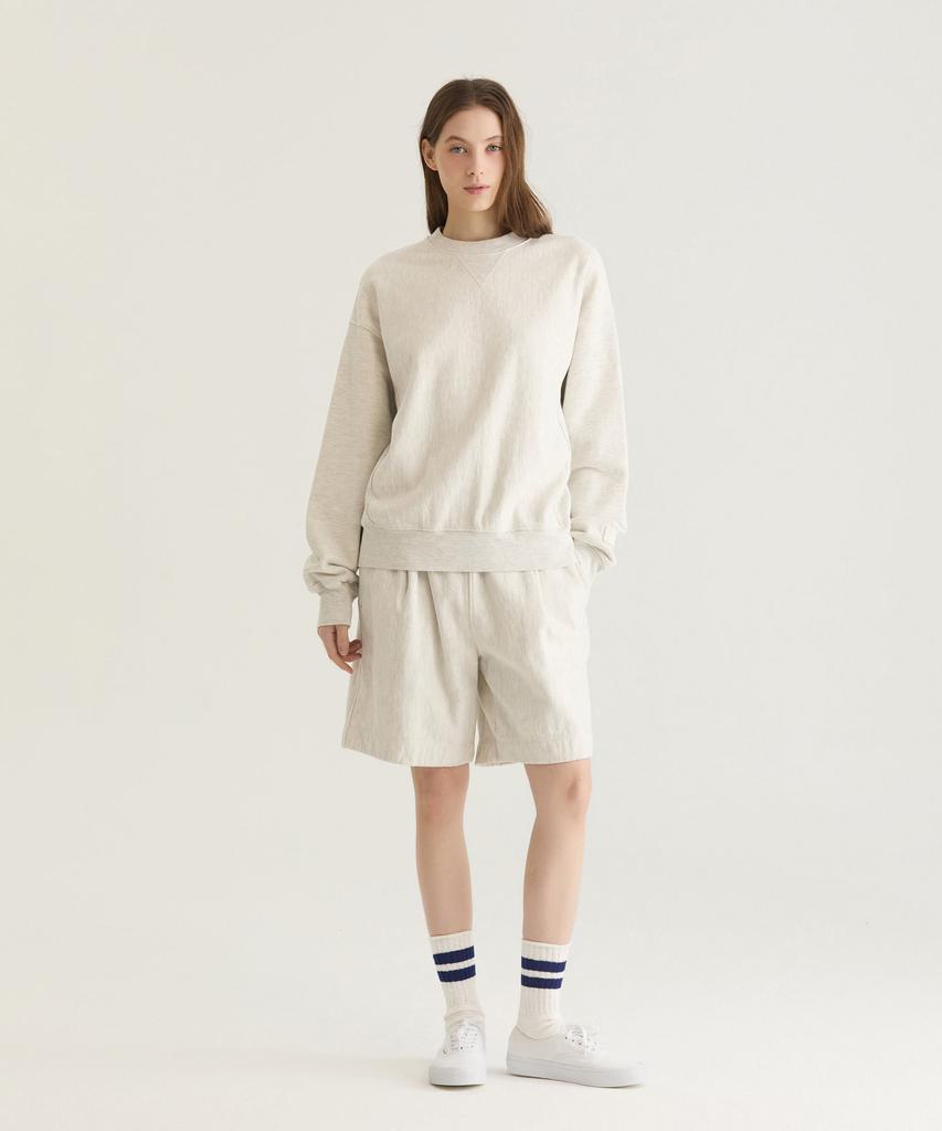 Oteumilkape [Unisex] Reverse Weave One-Tuck Sweat Shorts - Oatmeal
