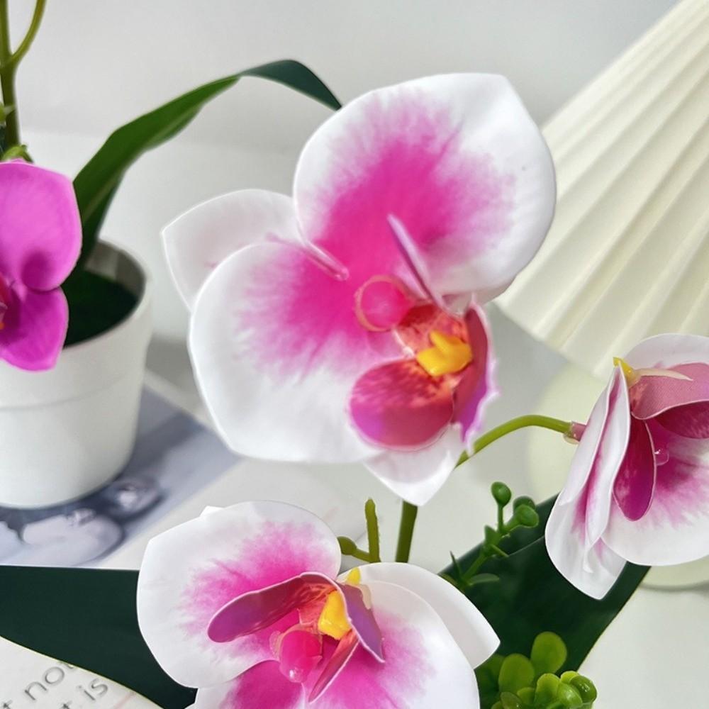 5 Blooms Artificial Orchid Arrangement Realistic Potted Flower Display Table Centerpiece