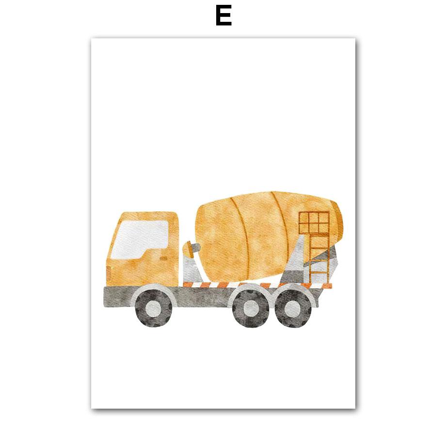 Obraz na płótnie Kreskówkowy Traktor Wózek widłowy Dźwig Samochód inżynieryjny Cytaty o marzeniach Plakat Druk Sztuka ścienna w stylu nordyckim Dekoracja pokoju dziecięcego