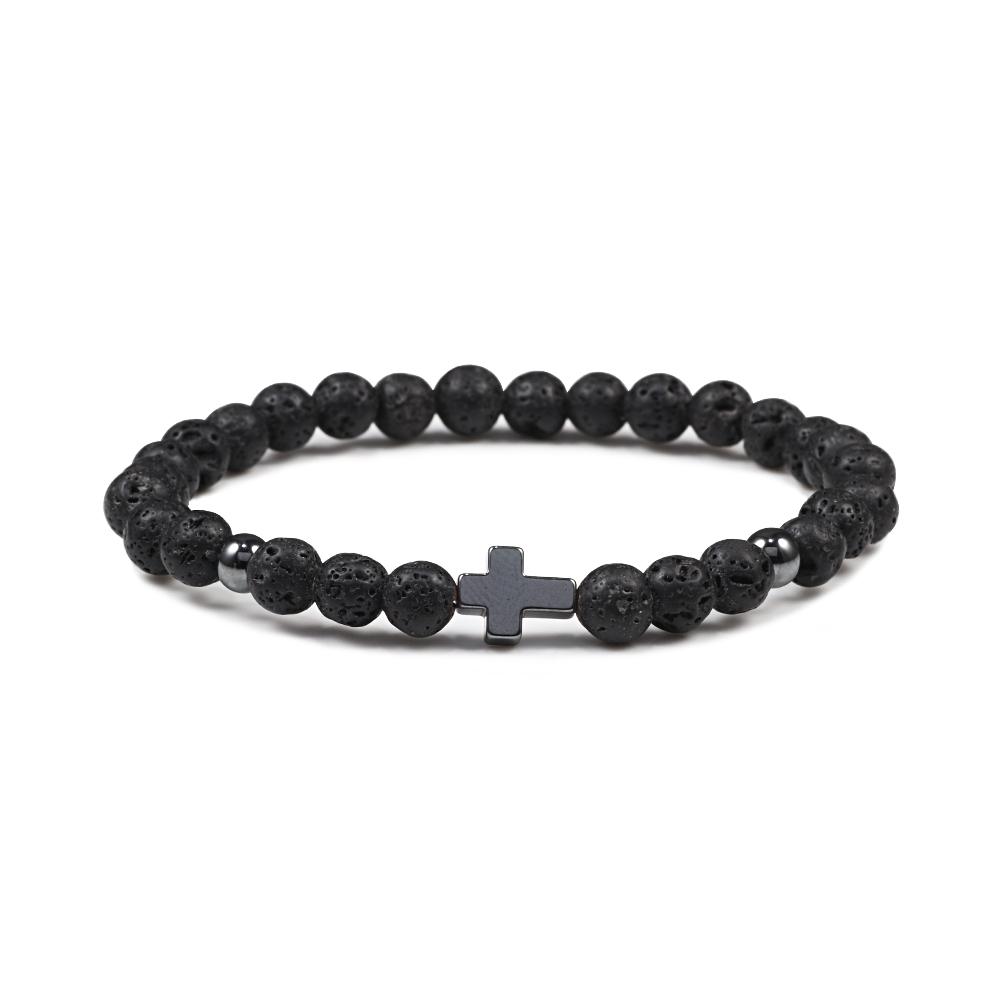 Prayer Men Women Bracelet Hematite Cross 6MM Natural Stone Tiger Eyes Bead Strand Bracelets Bangle Jesus Yoga Homme Jewelry Gift