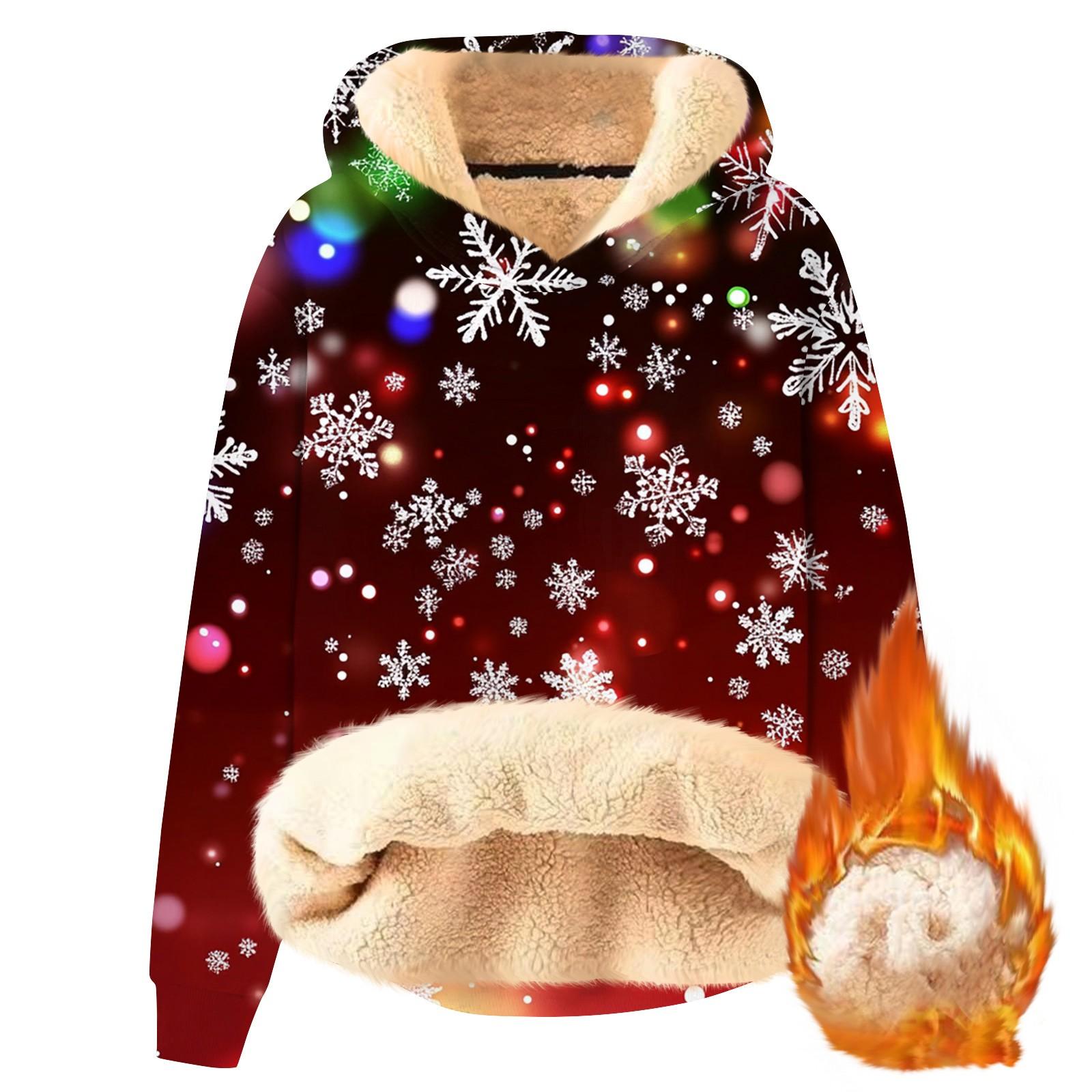 Женская модная утепленная толстовка с капюшоном и рождественским принтом XL 2319₽