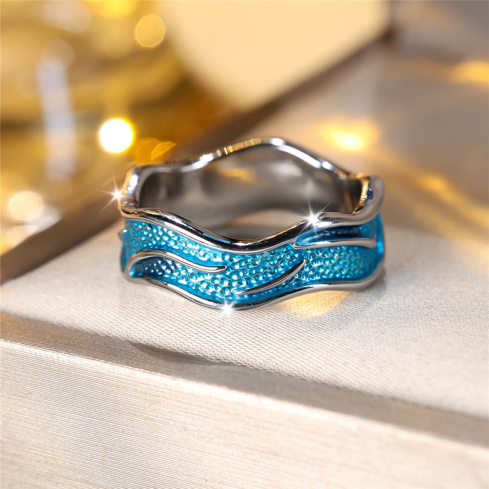 Fashion Blue Enamel Vintage Silver Color Wedding Bands Engagement Rings For Women Men Minimalist Jewelry