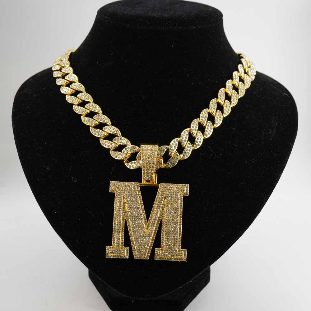 Hip Hop Full Diamond English Letter M Alloy Pendant Fashion Men's Trendy Accessories Hip Hop Accessories