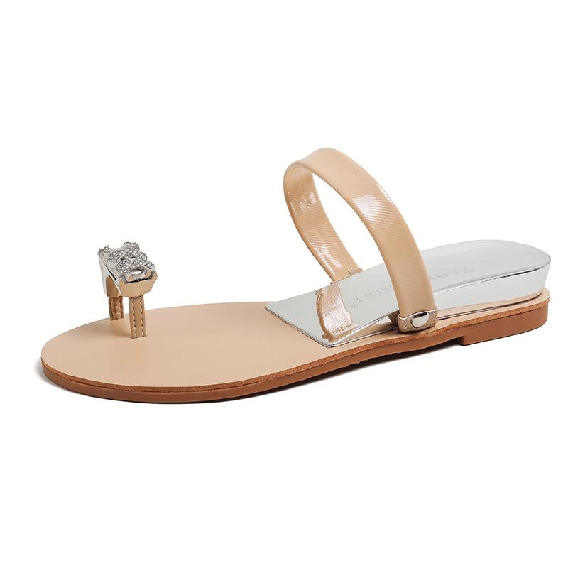 

- Pigeon egg second generation _ rhinestone slope heel set toe flat bottom slippers women s sandals wear summer 43 тілесний