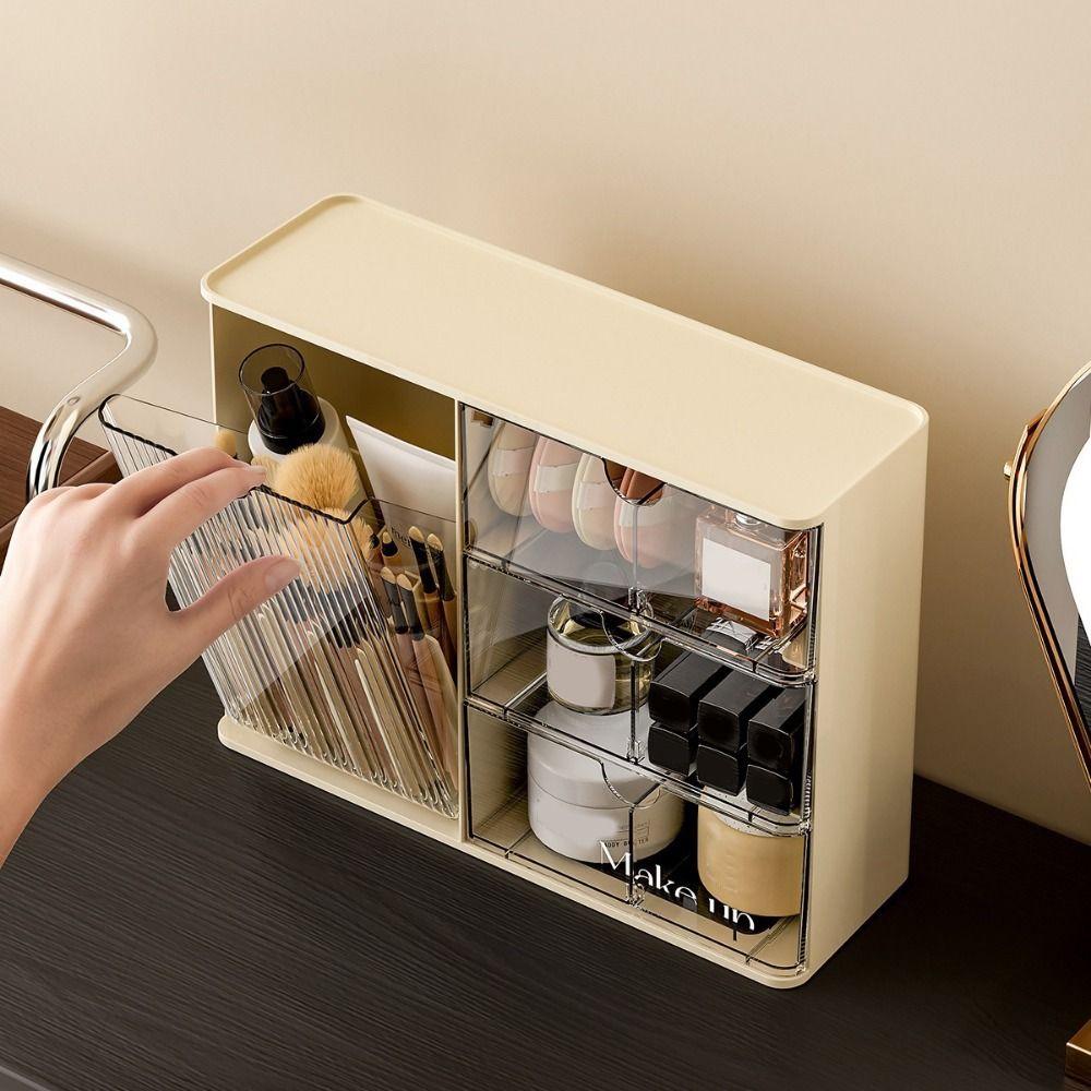Boîte de rangement cosmétique en plastique Transparente Anti-poussière Présentoir à cosmétiques Grande capacité avec tiroirs Porte-rouge à lèvres Salle de bain