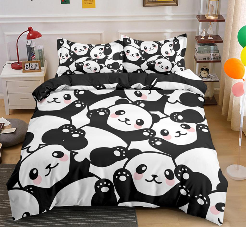 Cartoon Lovely Panda Bedding Set White Bed Linen 3D Print Gift For Kids Girls 3pcs Twin Single Queen King Size Duvet Cover Set
