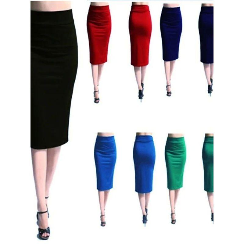 Solid Color Pencil Skirt with Hip Wrap Solid Color Sheath Pencil One-Step Skirt