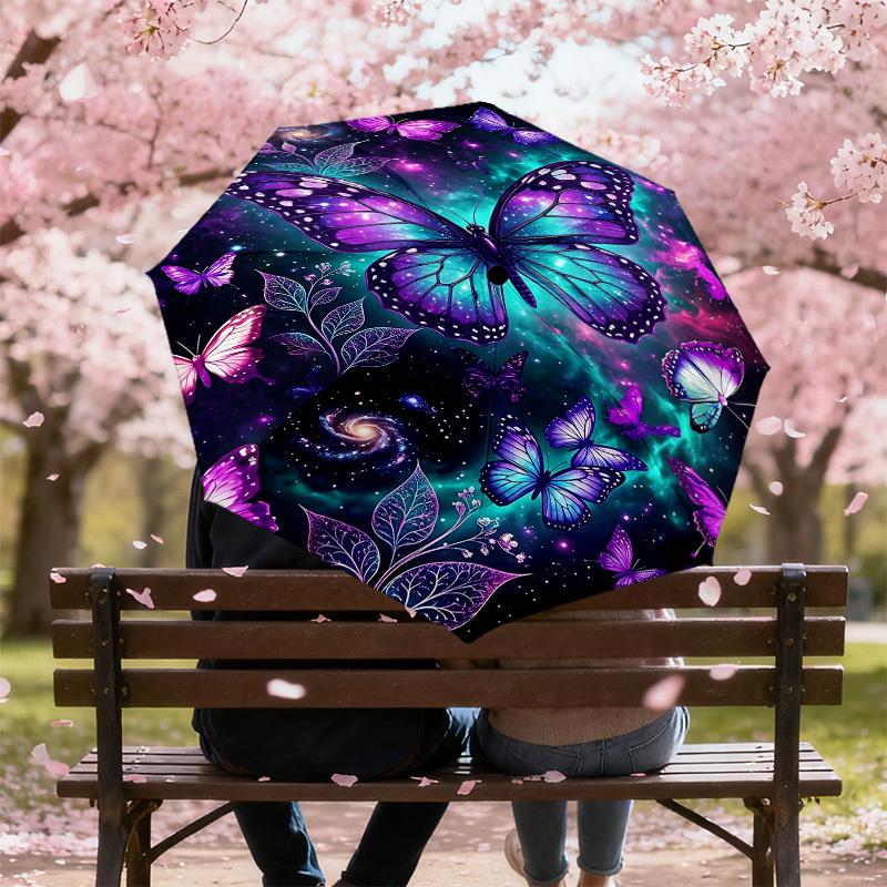 1PC Butterfly Galaxy Umbrella-8-Rib Reinforced Portable Folding Travel Suitable for All Seasons Outdoor Daily Use Is an Ideal Choice  -K0365