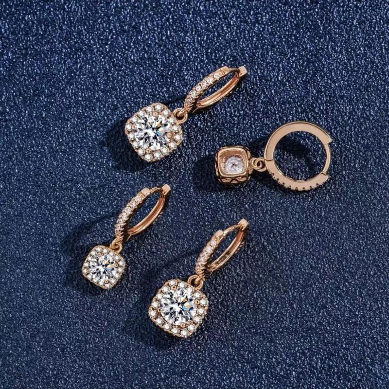 1PC moissanite earrings s925 sterling silver zircon stud earrings women's earrings classic square bag earrings jewelry