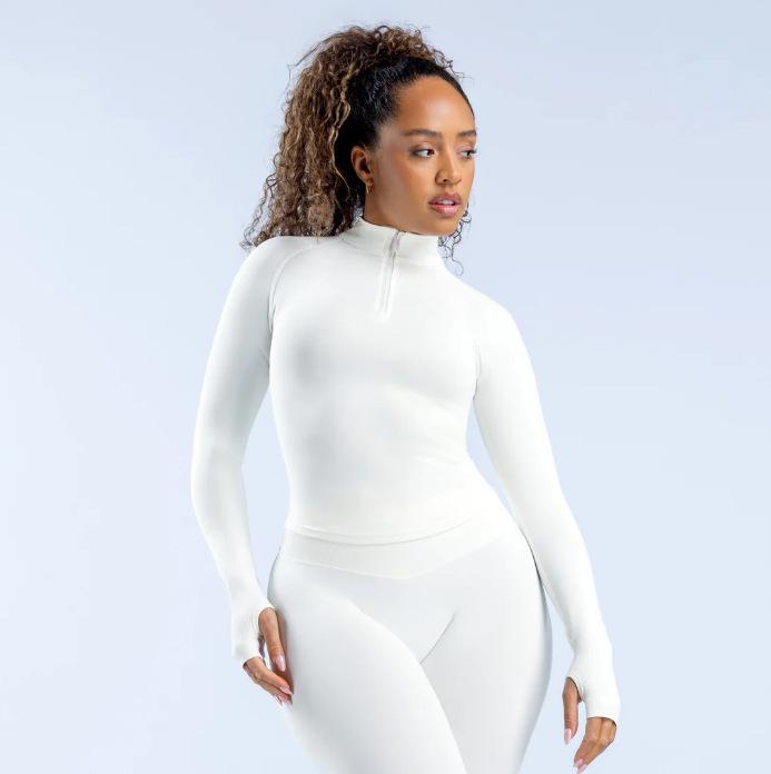 Women's Slim-Fit Quick-Dry Yoga Top - Half-Zip Long-Sleeve Sportswear