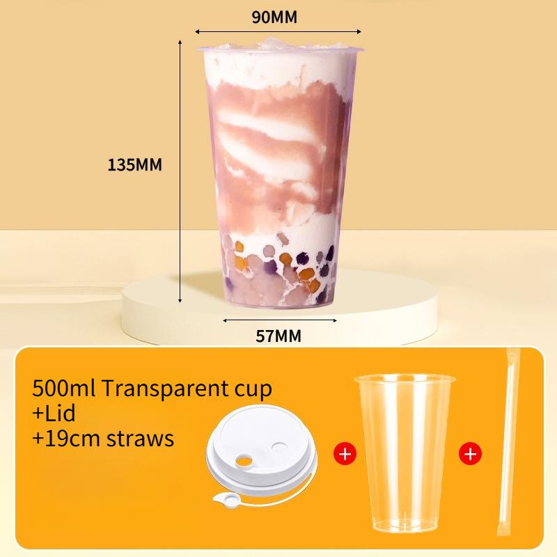 90mm Mouth Commercial PP Injection Cups  Disposable Milk Tea Cups with Lids Thickened High Transparent Plastic Drink CupsLarge Caliber Straws