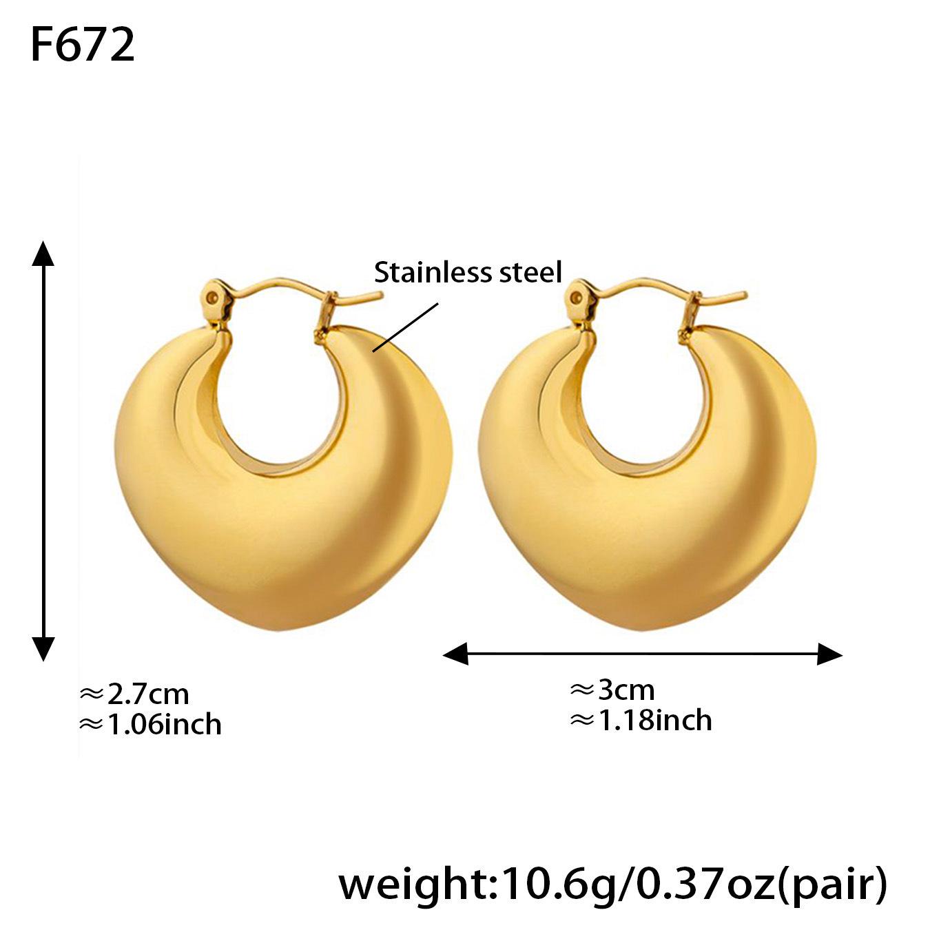 18K Gold Plated Stainless Steel Heart-Shaped Earrings - Elegant & Versatile Light Luxury Design