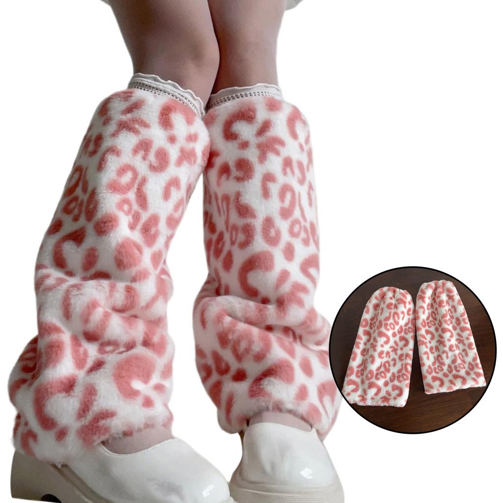 Trendy Plush Leg Warmers for Women Aesthetic Leopard Colorful Furry Boot Cuffs Leg Gaiters Sleeve Footless Long Socks