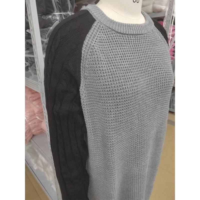 Women's Sweater Autumn and Winter Long Round Neck Colorblocking Pin Sweater