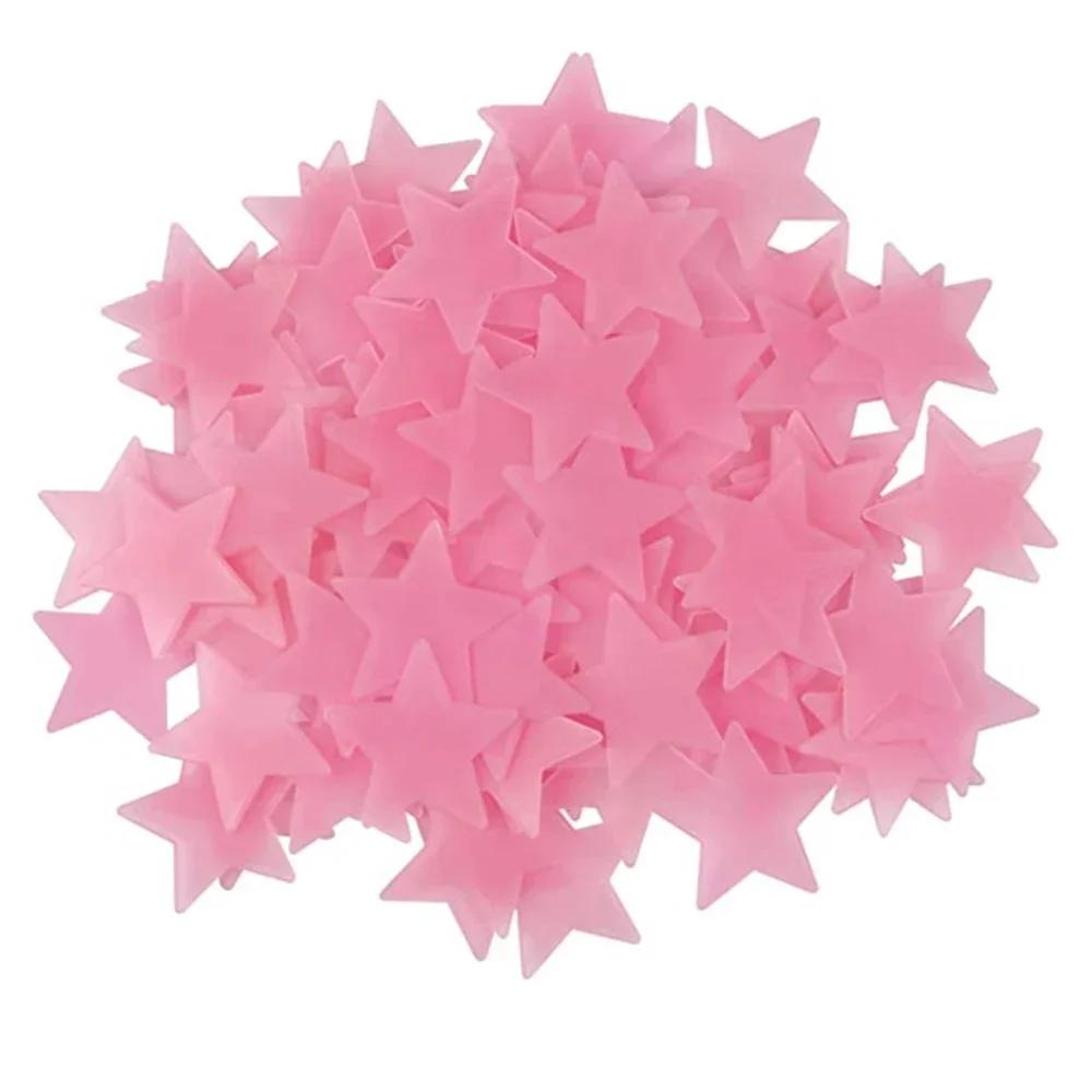 

100PCS 3CM night light sticker, luminous wall sticker, fluorescent sticker, pink three night light star sticker