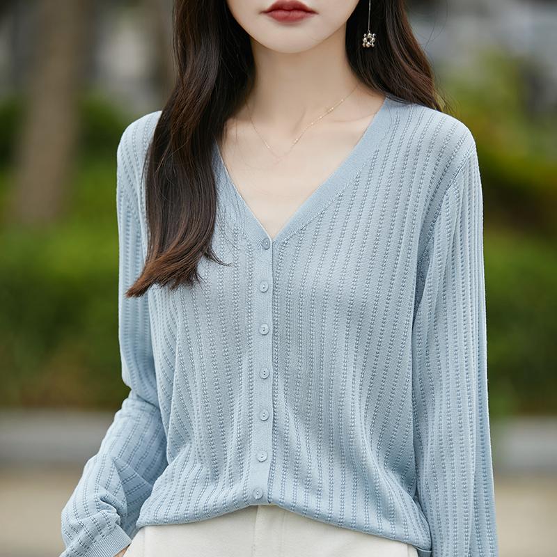 كارديجان نسائي خفيف الوزن 50% صوف 50% حرير التوت - ملابس تريكو متعددة الاستخدامات لـ 4 فصول للراحة والأناقة على مدار العام