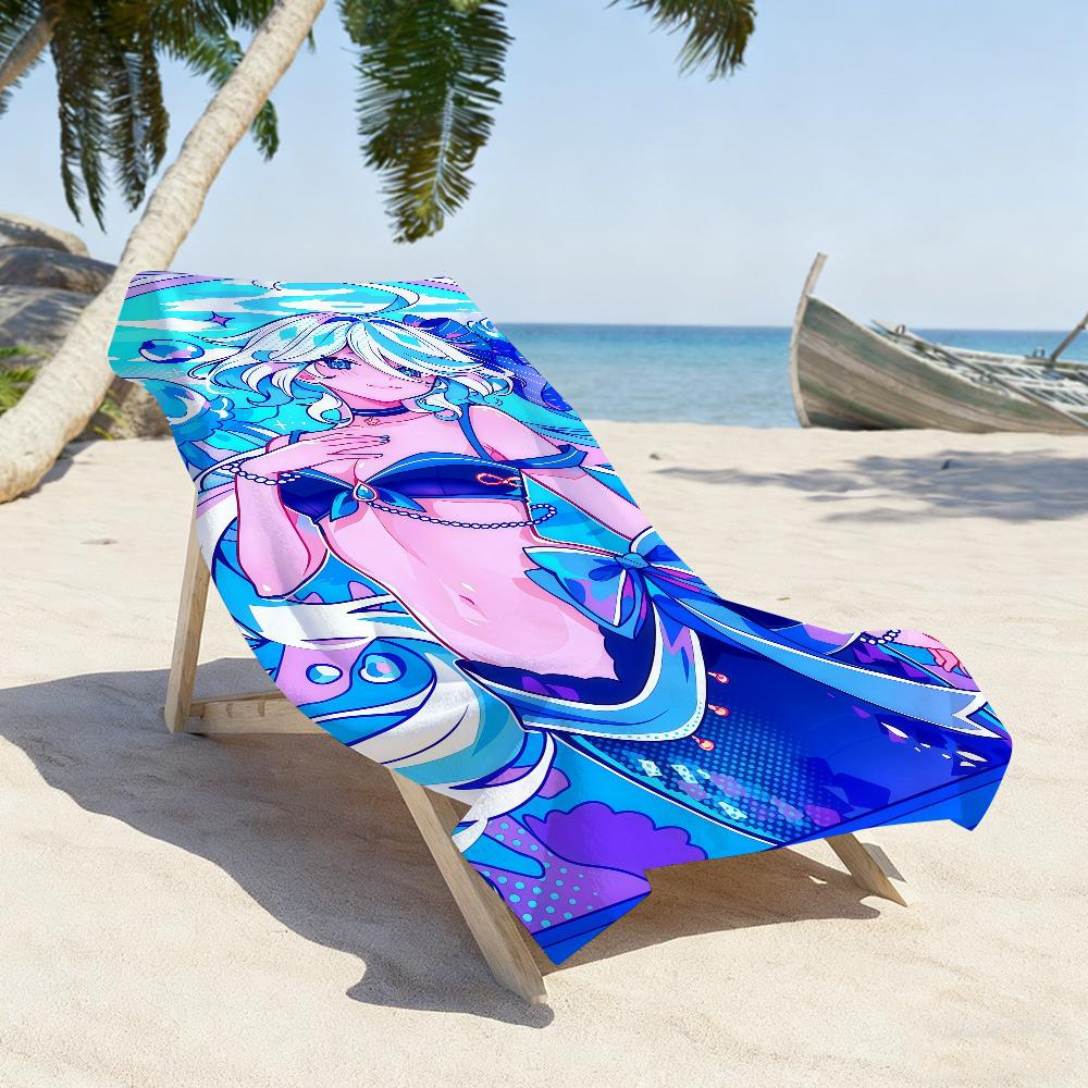 Game Cute Furina Genshin Towel Sports Quick Dry Travel Camping Gear Sandproof Soft Light Large Beach Towel