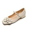 Fashion Ladies Spring Floral Mary Jones Shoes Elegant Low Heel Ladies Party Sweet Silver Beige Heels