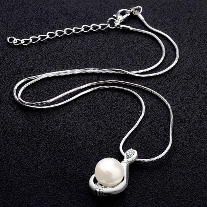 Fashion Jewelry Silver Plated Crystal Pearl Pendant Necklace Chain Women Gift