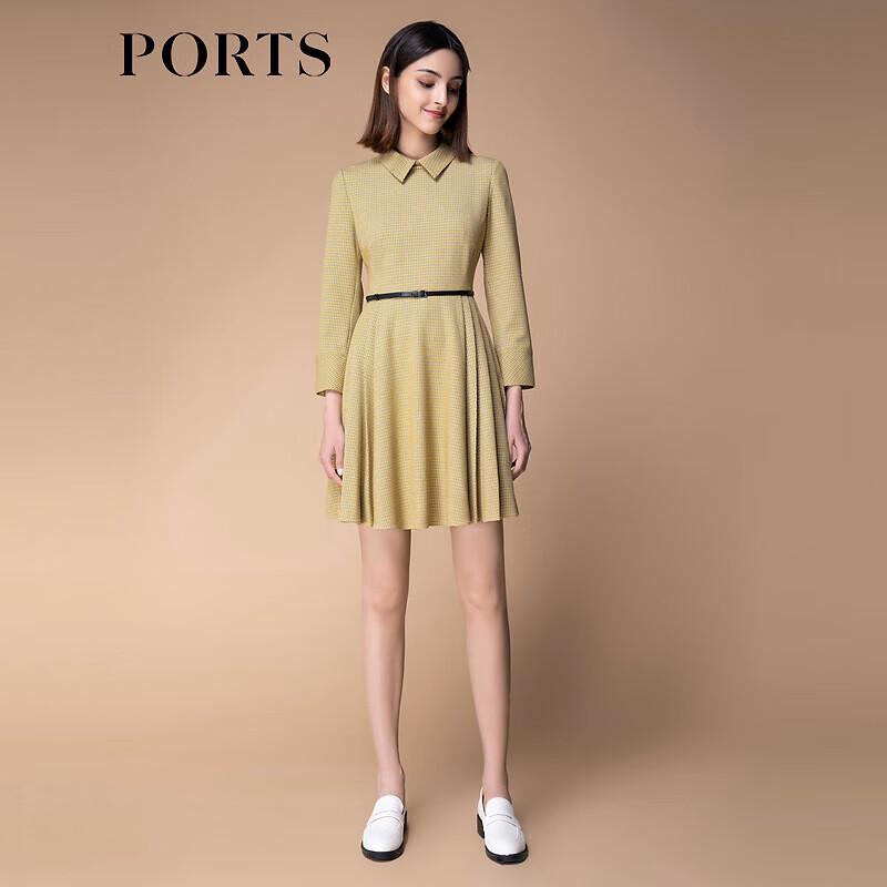 PORTS Women's Houndstooth Shirt Collar Pleated Dress