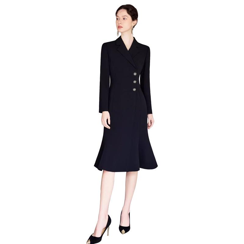 Black Slimming Mid-Length Fishtail Skirt Dress for Professional Women's Formal Wear