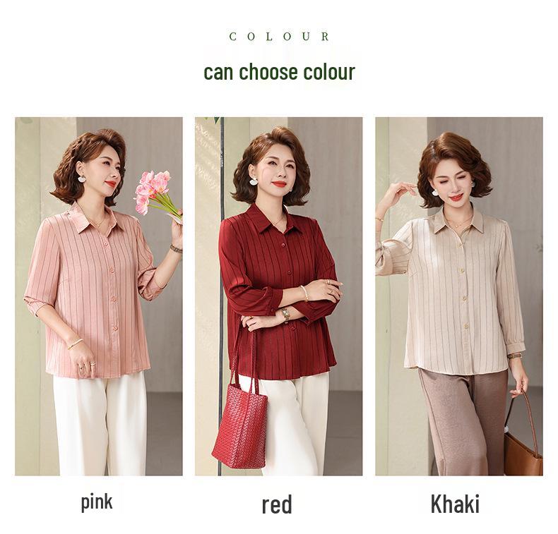 Spring/Summer Elegant Solid Color Casual Loose Top for Middle-Aged & Elderly Women - Breathable, Youthful Style
