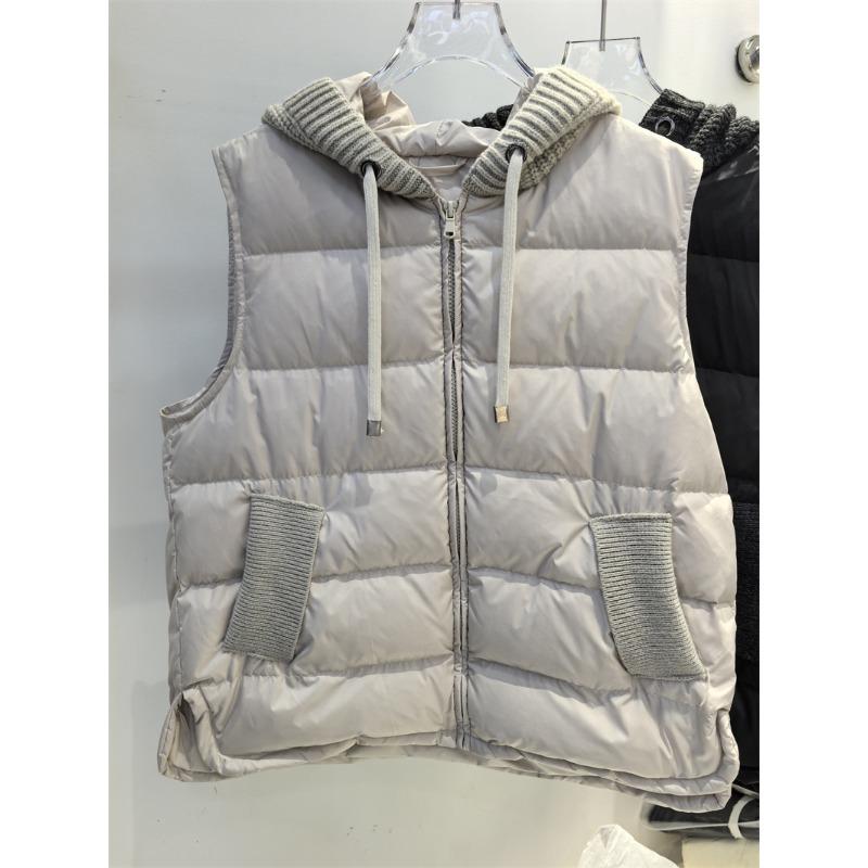 New autumn and winter European light and short knitted splicing hooded white goose down vest vest down jacket