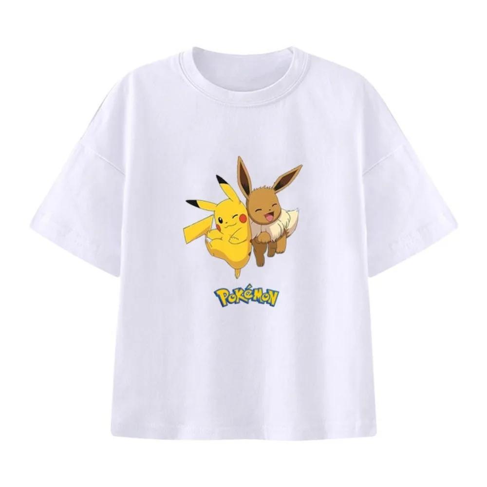 Mens Pokémon Eevee Handheld Game Cartoon Print Tshirt Summer Loose ShortSleeved Top plus Size Trend for Men And Women S