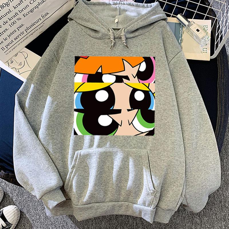 The New Candy-colored Sweatshirt and The Three-grid Printed Hooded Sweatshirt of The Powerpuff Girls for Autumn and Winter