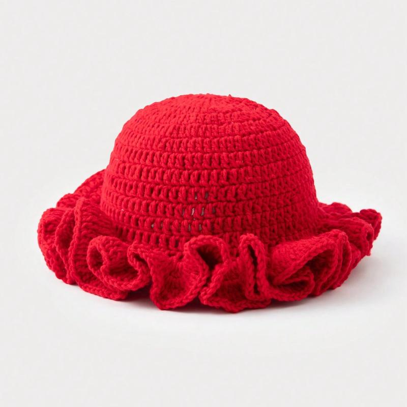 Handmade crochet ruffled wave hat for men and women, solid color knitted hat,breathable and comfortable,suitable for all seasons